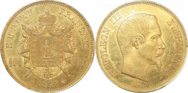 France 100 Francs Napoleon III 1855 A Paris Or Gold PCGS MS62 