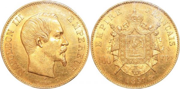 France 100 Francs Napoleon III 1857 A Paris Or Gold PCGS MS63