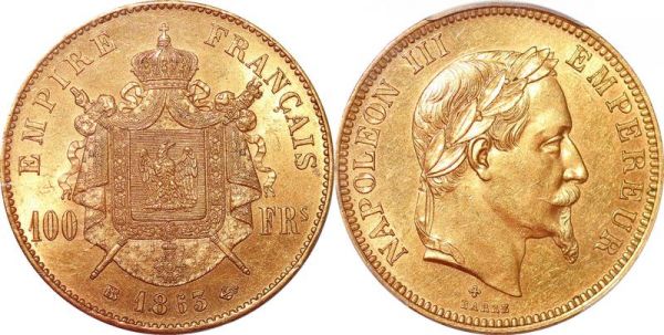 France 100 Francs Napoleon III 1863 A Paris Or Gold PCGS MS62