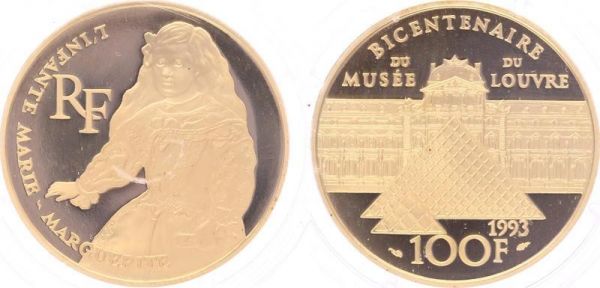 France Coffret 100 Francs Infante M. Louvre Velasquez 1993 Gold BE PF Proof COA