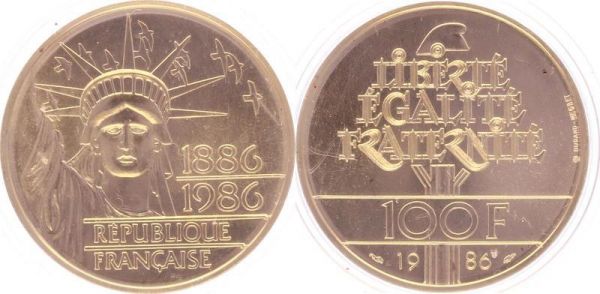 France Coffret 100 Francs Eiffel Bartholdi Liberty 1986 Or Gold BU PF Proof COA