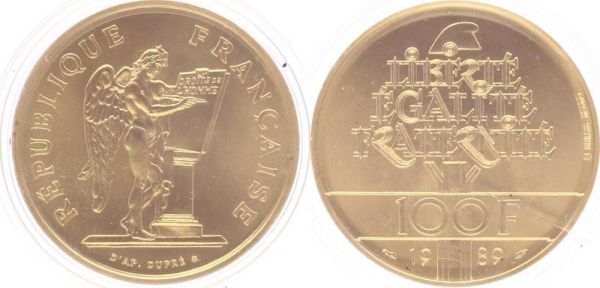 France Coffret 100 Francs Human Rights Dupré 1989 Or Gold BU PF Proof COA