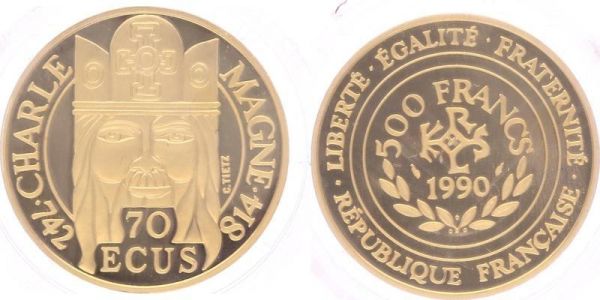 France Coffret 500 Francs Charlemagne 1990 Or Gold BE PF Proof COA 
