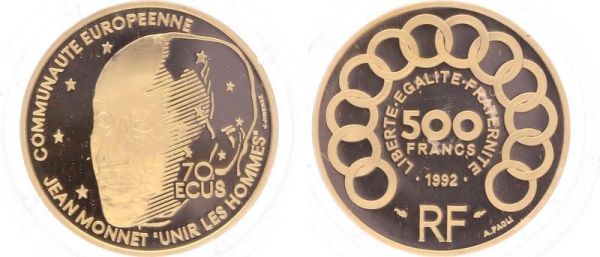 France Coffret 500 Francs Descartes 1991 Or Gold BE PF Proof COA 