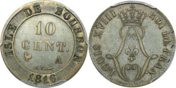 France Isle Bourbon French Colonies 10 Cents 1816 A Paris PCGS XF45