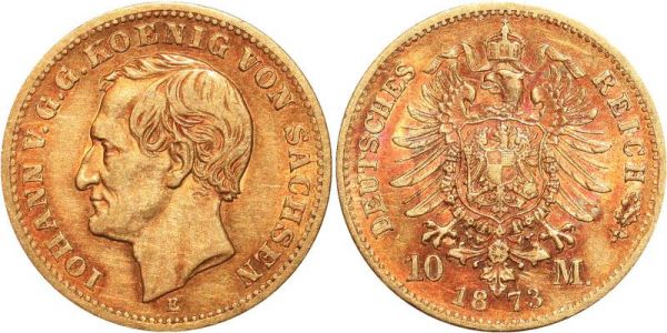 Germany 10 Marks Iohann V Sachsen 1873 E Or Gold AU 