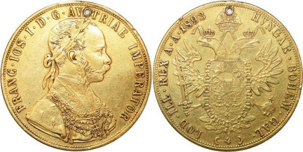 Austria 4 Dukaten Franz Joseph I 1893 Wien Vienna Or Gold