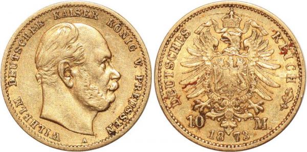 Germany 10 Marks Wilhelm PRussia 1873 A Or Gold AU 