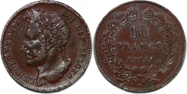 Belgium 10 Francs Essai Leopold Ier Roi des belges UNC