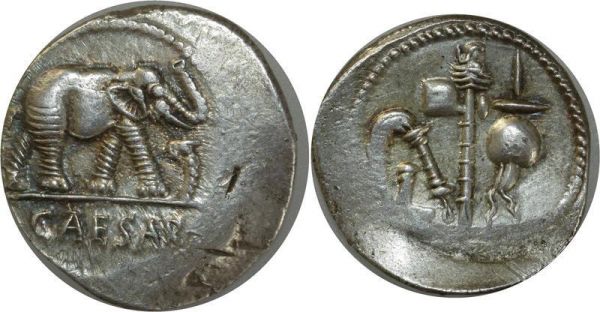Ancient Denier Julius Caesar 49-44 BC Denier Elephant Campaign Italy Silver