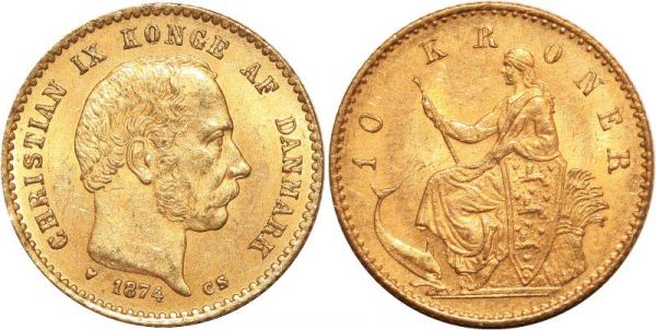 Denmark 10 Kroner Christian IX 1874 Copenhagen Or Gold UNC  
