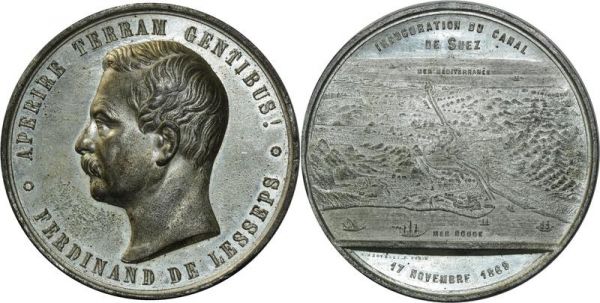 Egypte Médaille Inauguration canal de Suez F.Lesseps A Restelli Turin 1869 