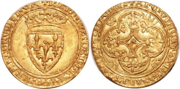 France Ecu Charles VI 1380 1422 Angers Ciani 489 Or Gold UNC