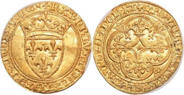 France Ecu Charles VI 1380 1422 Rouen Ciani 485 Or Gold UNC