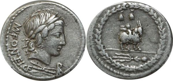 Ancient Denarius Mn. Fonteius 85 mn Fontei C·F Apollo Cupid on goat Silver