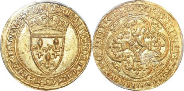 France Ecu d'Or Charles VI Or Gold 1380 1422 PCGS MS62 SPL