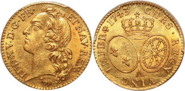 France Louis d'Or Louis XV 1743 /2 A Paris Or Gold PCGS MS63