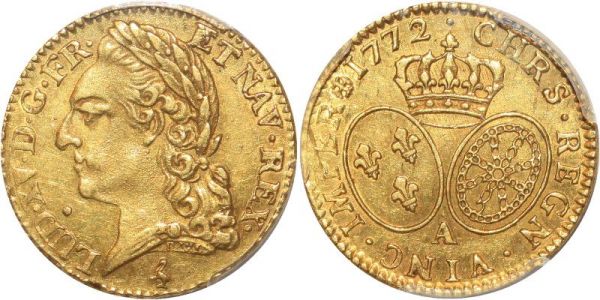 France Louis d'Or Louis XV 1772 A Paris Or Gold PCGS AU55 