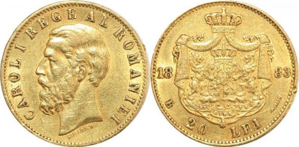 Romania 20 Lei Carol I 1883 B Bucharest Or Gold