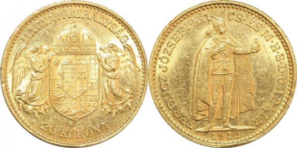 Hungary 20 Korona Franz Joseph I 1912 KB Kremnitz Or Gold UNC 