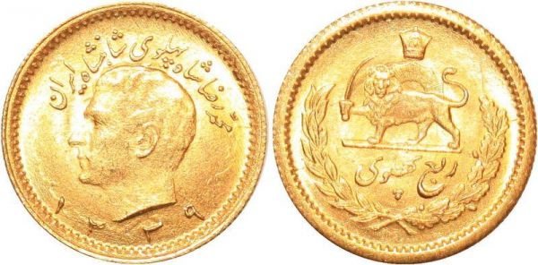Iran 1/4 Pahlavi Muhammad Reza Pahlavi 1339 1960 Or Gold UNC