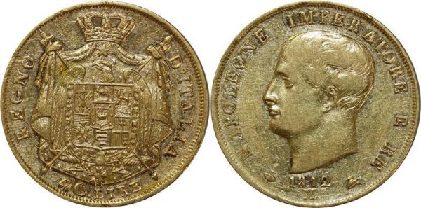 Italy 40 Lires Napoleon Bonaparte Roi Italy M Milan 1812 Or Gold