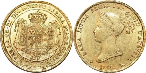 Italy Parme 40 Lire Maria Luigia d’Austria 1815 Milan Or Gold AU 