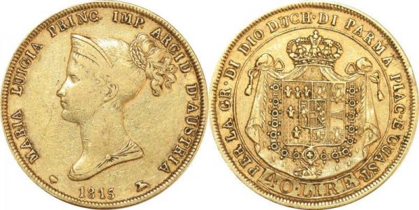 Italy Parma 40 Lire Maria Luigia d’Austria 1815 Or Gold 