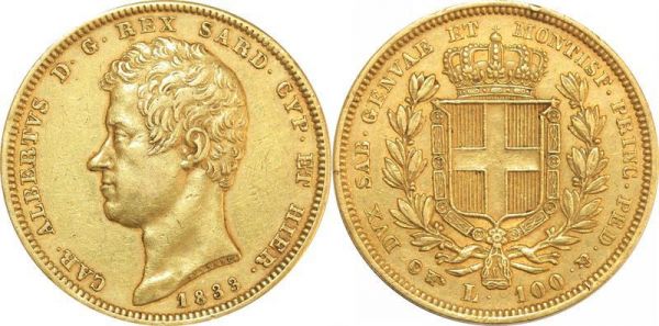 Italy Sardinia 100 Lire Carlo Alberto 1833 P Turin Or Gold 