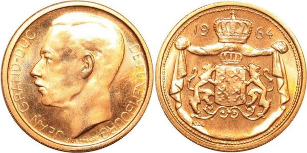 Luxembourg 40 Francs Jean Grand Duc 1964 Or Gold BU