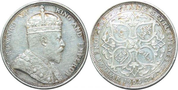 Malaysia STRAITS SETTLEMENTS Dollar Edward VII 1904B Silver AU 