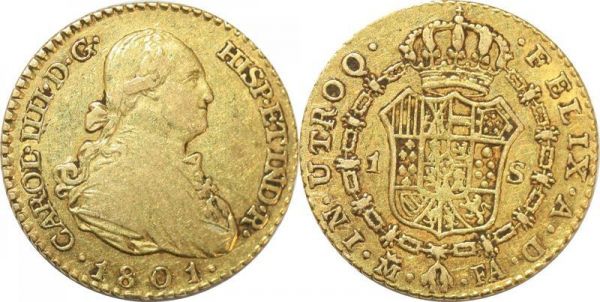 Mexico Escudo Charles IV 1801 M FA Or Gold 