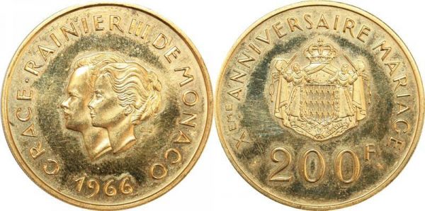 Monaco 200 Francs Grace Rainier III 1966 Or Gold UNC Proof 