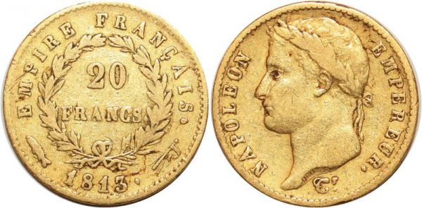 Netherlands 20 Francs Napoleon I 1813 Utrecht Or Gold  