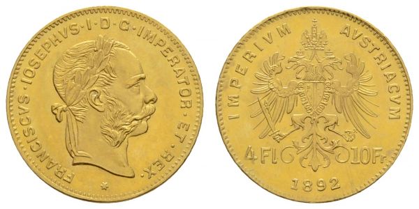 ab 1800 Österreich Franz Joseph, 1848-1916 4 Florin=10 Francs 1892  K.M. 2260 st-