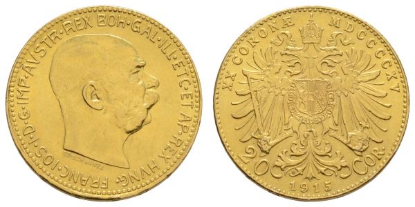 ab 1800 Österreich Franz Joseph, 1848-1916 20 Kronen 1915 Wien  K.M. 2818 Fried. 509 R vz