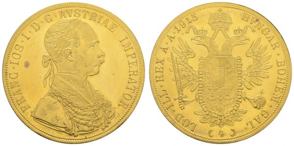 ab 1800 Österreich Franz Joseph, 1848-1916 Das Gold der Habsburger, 10 Korona 1894, 20 Cor. 1893, 10 Cor. 1905 und 1909, 1 Dukat 1915 sowie 2x 4 Dukaten 1915, zusammen 7 vorzügliche Ausgaben dieses beliebten Gebietes