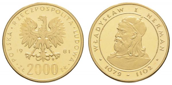 ab 1800 Polen Volksrepublik 1952-1989 2000 Zloty 1981 Wladislaw I. Herman  KM Y 131 PP/Proof