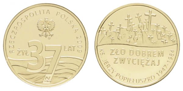 ab 1800 Polen 3. Republik 1989- 37 Zloty 2009 25. Todestag von Popieluszko  PP/Proof