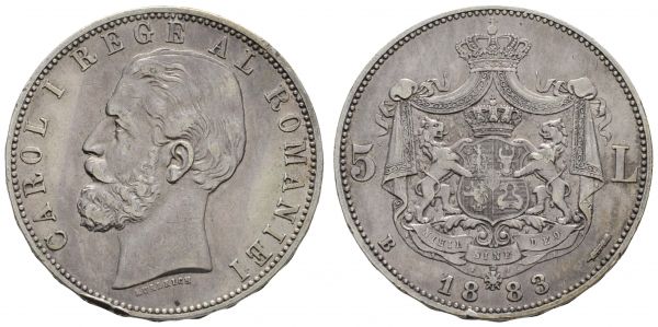 ab 1800 Rumänien Carol I., 1866-1914 5 Lei 1883 Bukarest Randfehler  KM 17.1 Schäffer/Stambuliu 029 24.89 g. ss-vz