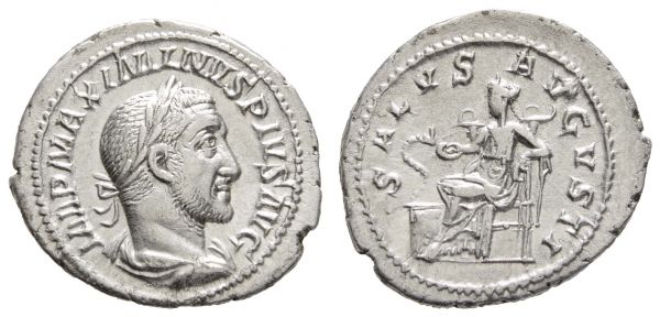 Römer Kaiserzeit Maximinus I. Thrax, 235-238 AR Denar 235-236 Rom Rv. sitzende Salus  RIC 14 3.17 g. gutes vz