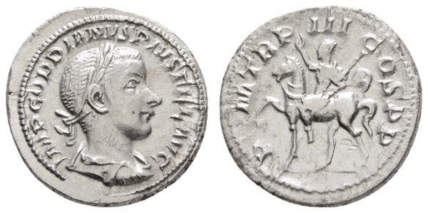 Römer Kaiserzeit Gordianus III., 238-244 AR Antoninian 240 Rom Rv. Kaiser zu Pferd reitend  RIC 81 3.52 g. vz+