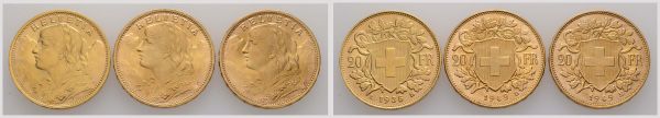 ab 1800 Schweiz Eidgenossenschaft 20 Franken 3 Exemplare: 1935 LB, 2x 1949  K.M. 35.1, 35.2 (2x) st-