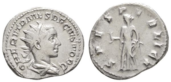 Römer Kaiserzeit Traianus Decius 249-251 AR Antoninian 250-251 Rom für Herennius Etruscus, Rv. Spes mit Blumen  RIC 149 4.06 g. vz