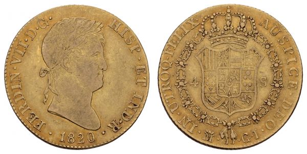 ab 1800 Spanien Ferdinand VII.  (1808) 1814-1833 4 Escudos 1820 Madrid  Schlum. 108 Cayón 16350 Fried. 312 ss-vz