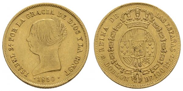 ab 1800 Spanien Isabella II., 1833-1868 100 Reales = Dublone 1850 Madrid  Fried. 327 Calicó 3 Schl. 224 8.21 g. ss-vz