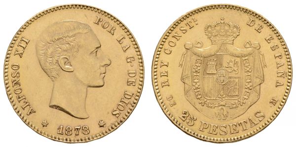 ab 1800 Spanien Alfonso XII., 1874-1885 25 Pesetas 1878 Madrid  Fried. 342 Cal. 4 KM 673 Schl. 279 8.06 g. ss-vz