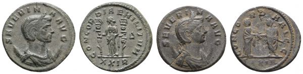 Römer Kaiserzeit Severina, 270-275 AE Antoninian 2 Exemplare, Concordia (Kaiser und Kaiserin und zwischen Standarden)  vz