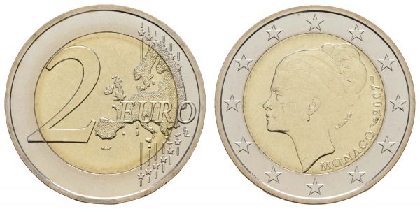 Euroländer Monaco Albert II. 2005- 2 € 2007 25. Todestag von Grace Kelly, kl. Kratzer, nur in der Kapsel  EM MO-106 st
