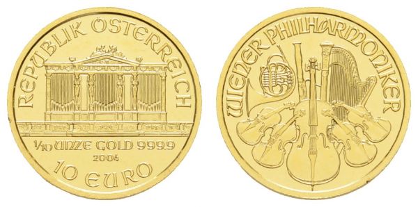 Euroländer Österreich Republik 10 € 2004 1/10 oz Wiener Philharmoniker  K.M. 3092 st
